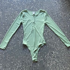 Mint Green Ribbed Button-up Bodysuit